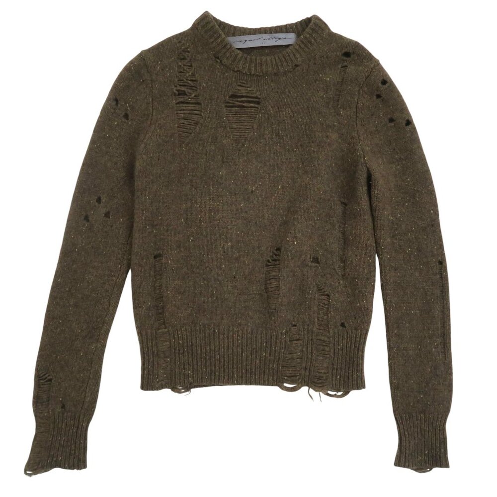 RAQUEL ALLEGRA Destroyed cashmere crewneck sweater sz 0 S olive tweed